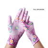 Full Flower Printing 13 gauge Polyester Shell Pu Coated Safety Work Gloves