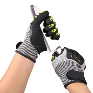 13 Gauge TPR Anti Cut HPPE Sandy Nitrile Coated Work Hand Gloves with Velcro Cuff and Padded Palm