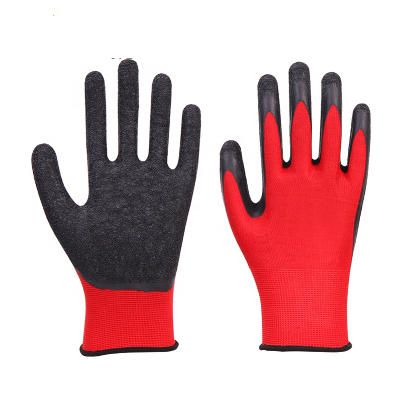 13 Gauge Polyester Liner Crinkle Latex Coated Safety Work Gloves