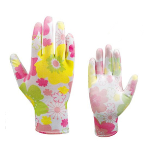 Full Flower Printing 13 gauge Polyester Shell Pu Coated Safety Work Gloves