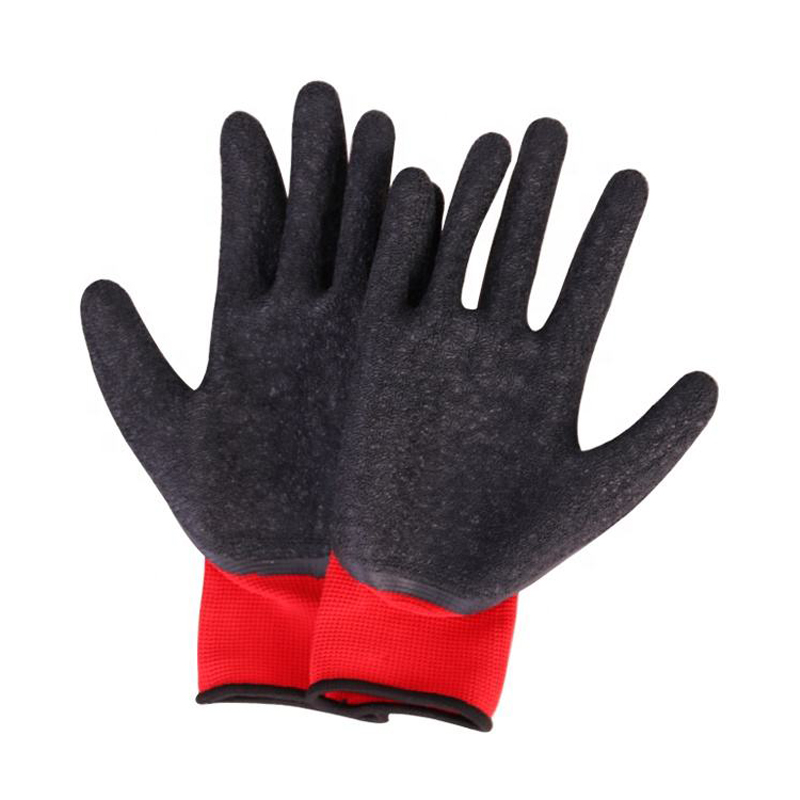 13 Gauge Polyester Liner Crinkle Latex Coated Safety Work Gloves